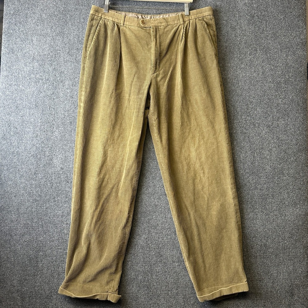 Zanella Corduroy Pants Mens 38 Tan Pleated Cuffed Neiman Marcus Italy Trousers